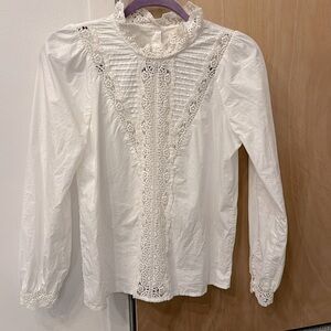 Sezane Laurianne blouse, white with lace detailing, size 36